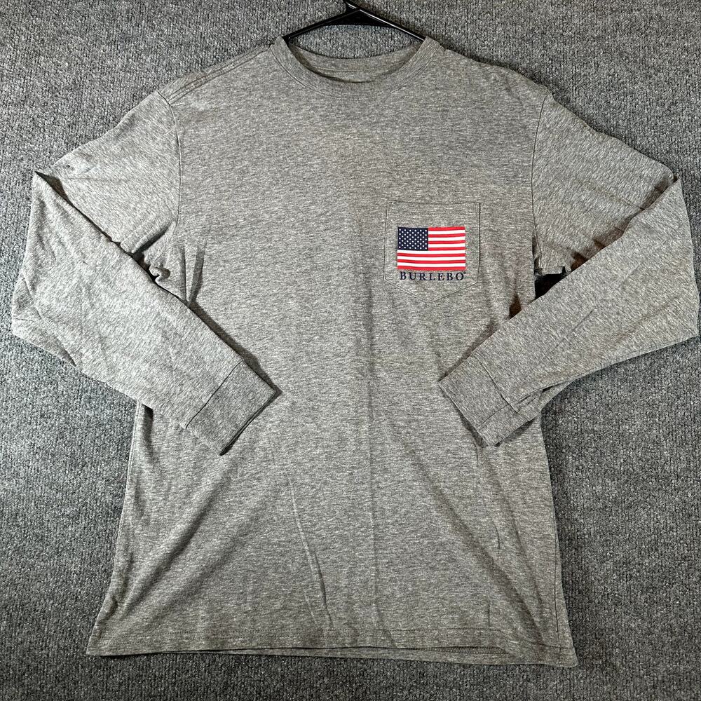 BURLEBO Men’s M Gray Long Sleeve Pocket T Shirt USA Flag JFK Reagan W
